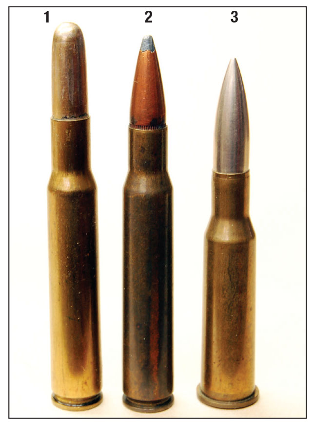 The (1) . 30-03, (2) 30-06 and (3) 7.62x54mmR Russian were later offered in the M1895, hoping to generate military sales. Russia purchased some 294,000 guns in military form.